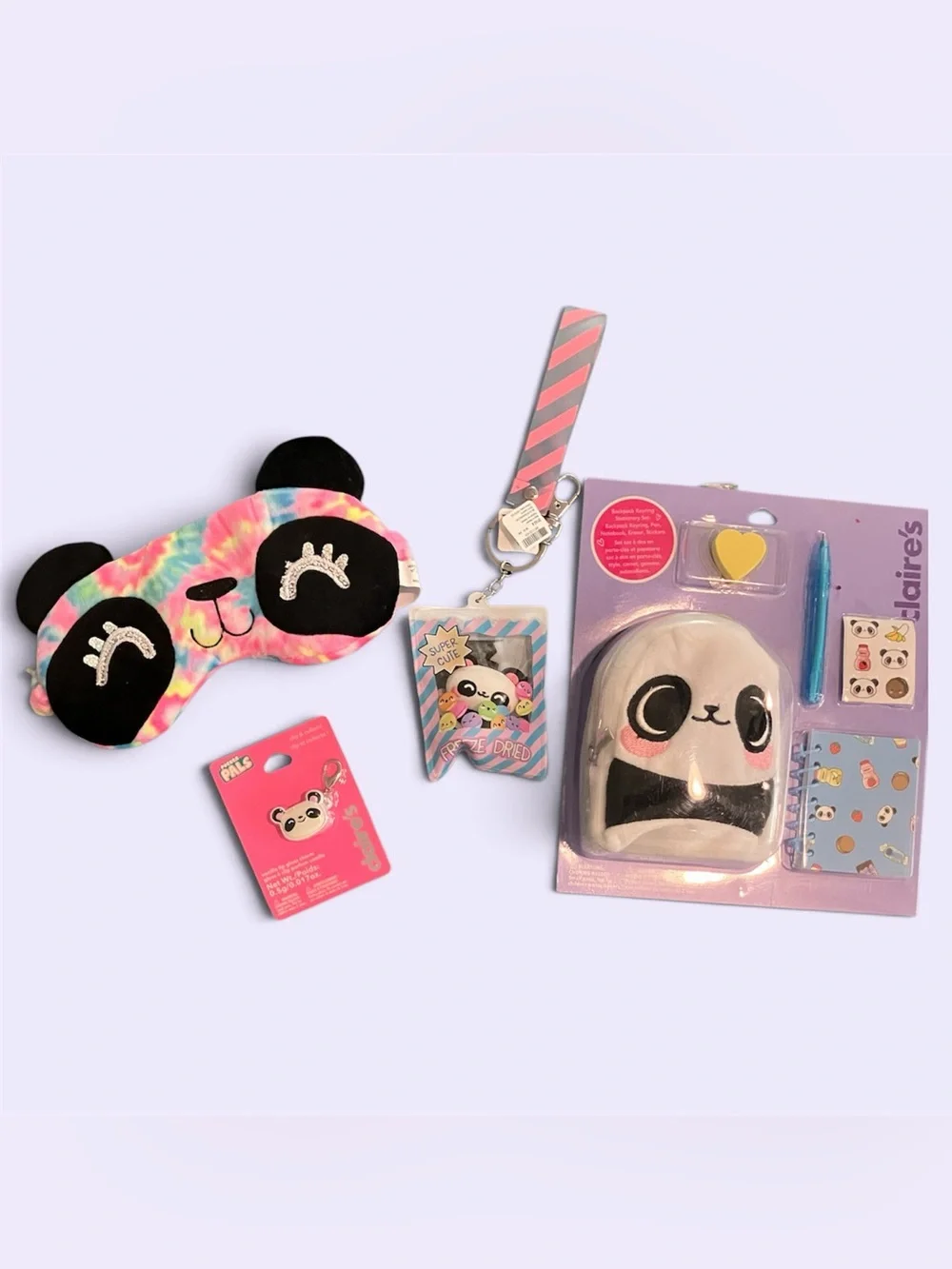 Claire's Panda Sleep Mask and Stationery Set - Tie-Dye Pink, Blue, Yellow